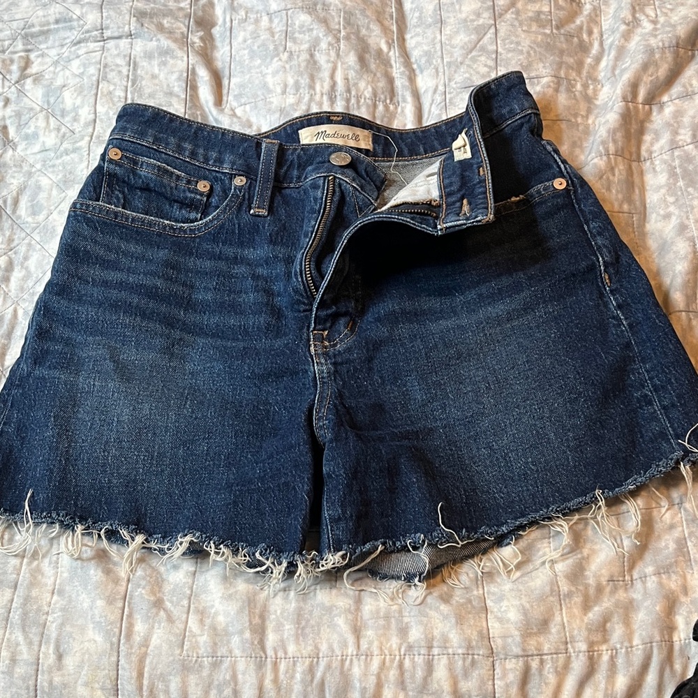 Madewell Dark Indigo Frayed Hem Denim Shorts